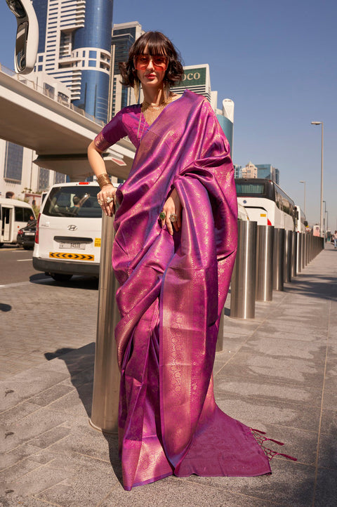 Dahlia Purple Woven Banarasi Brocade Silk Saree