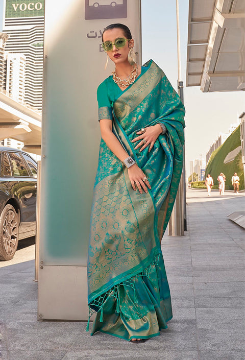 Breeze Green Woven Banarasi Brocade Silk Saree