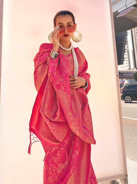 Wedding Pink Woven Banarasi Brocade Silk Saree