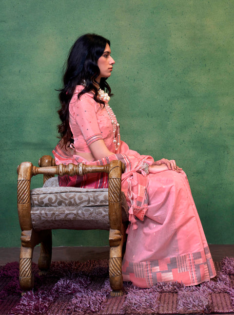Rose Pink Woven Cotton Silk Saree