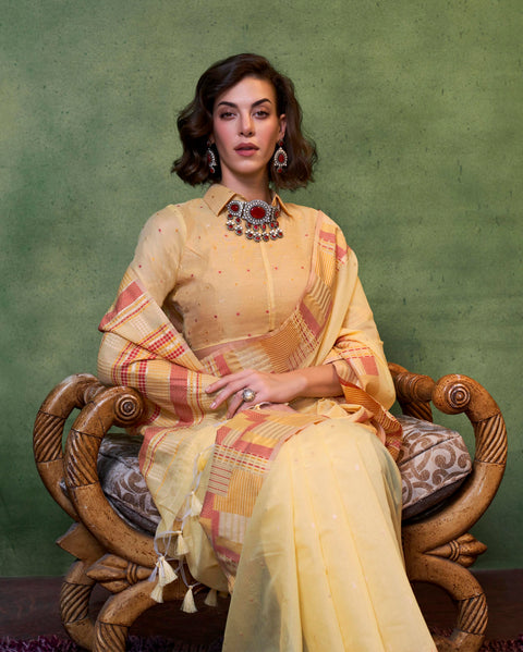 Yellow Woven Cotton Silk Saree
