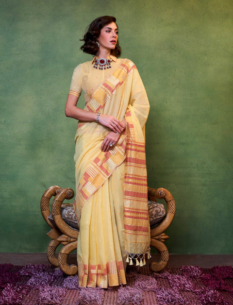 Yellow Woven Cotton Silk Saree