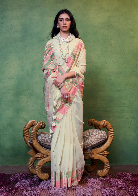 Off White Woven Cotton Silk Saree
