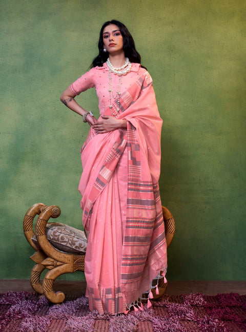 Rose Pink Woven Cotton Silk Saree