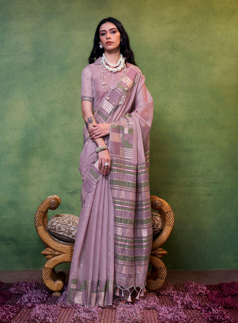 Purple Woven Cotton Silk Saree