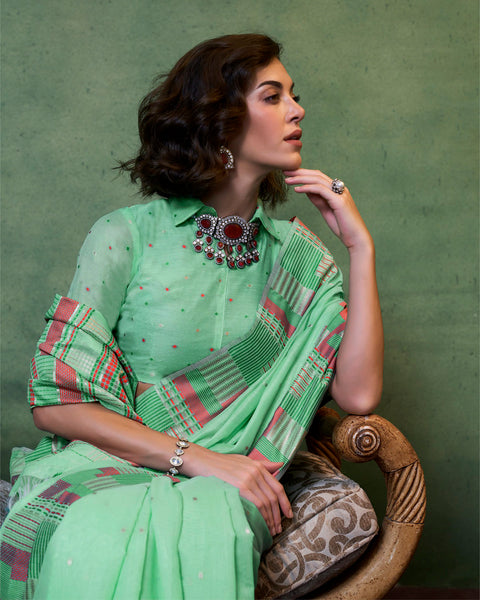 Green Woven Cotton Silk Saree