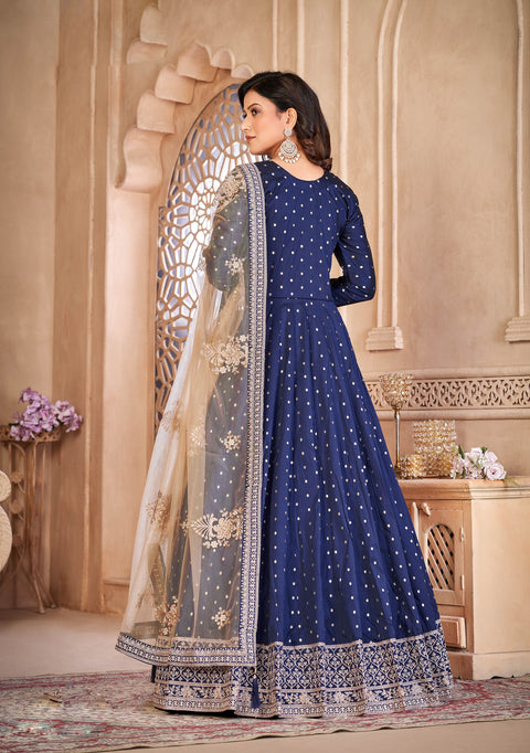 Trending Blue Hued Embroidered Designer Anarkali