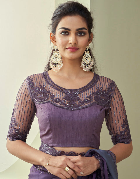 Grape Wine Floral Embroidered Silk Saree