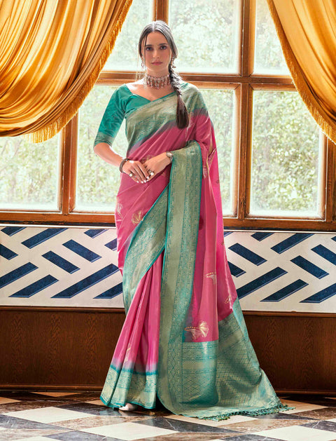 Dusky Pink Woven Banarasi Soft Silk Saree