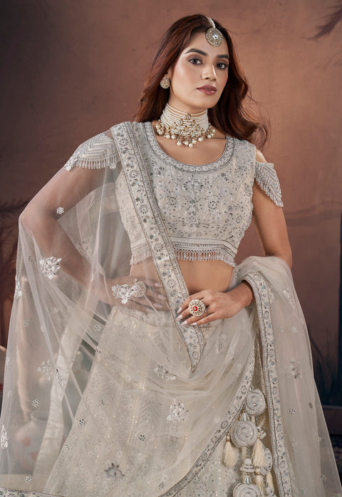 Georgette Heavy Off White Handwork Bridal Lehenga Choli