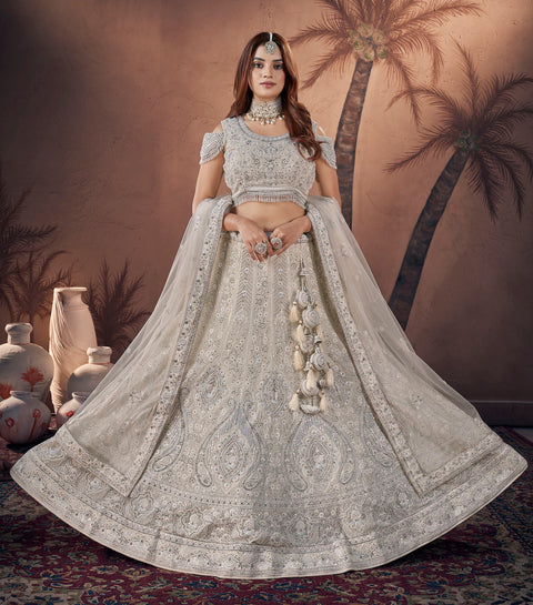 Georgette Heavy Off White Handwork Bridal Lehenga Choli