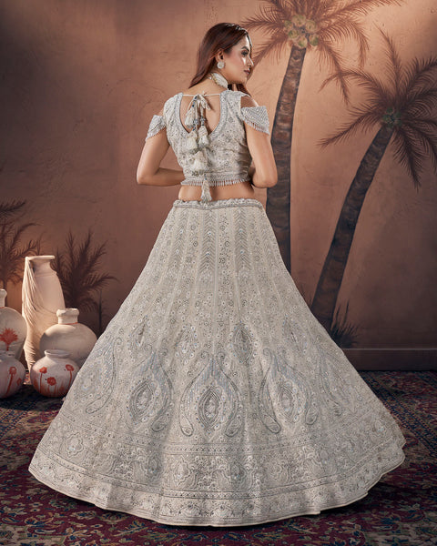 Georgette Heavy Off White Handwork Bridal Lehenga Choli