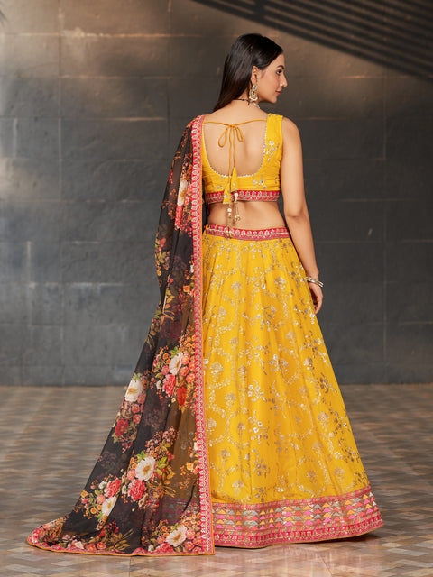Yellow Embroidered Georgette Lehenga Choli