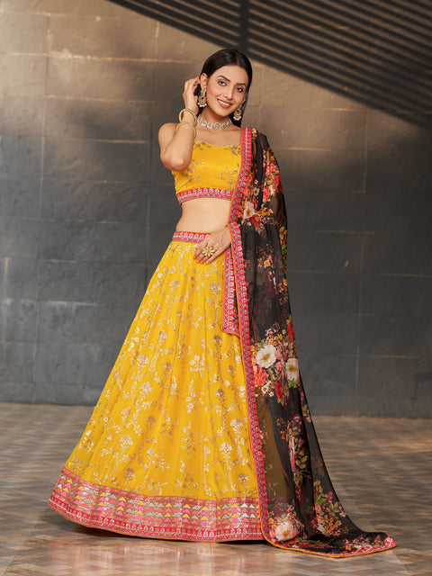 Yellow Embroidered Georgette Lehenga Choli