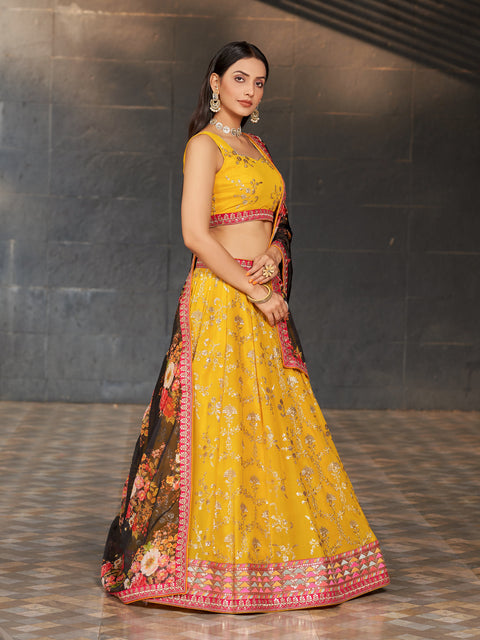 Yellow Embroidered Georgette Lehenga Choli