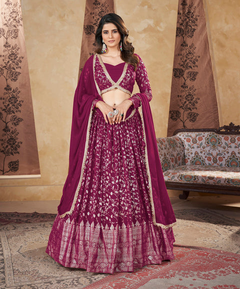 Deep Pink Georgette Lehenga Set With Foil Work