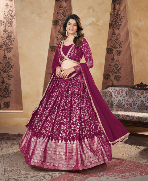 Deep Pink Georgette Lehenga Set With Foil Work