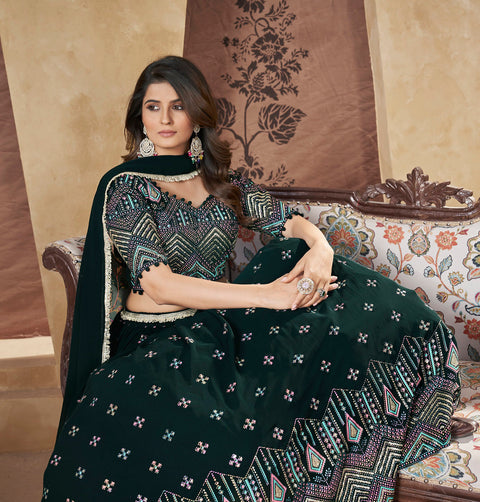 Green Georgette Lehenga Set With Foil Work