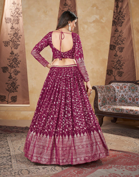Deep Pink Georgette Lehenga Set With Foil Work
