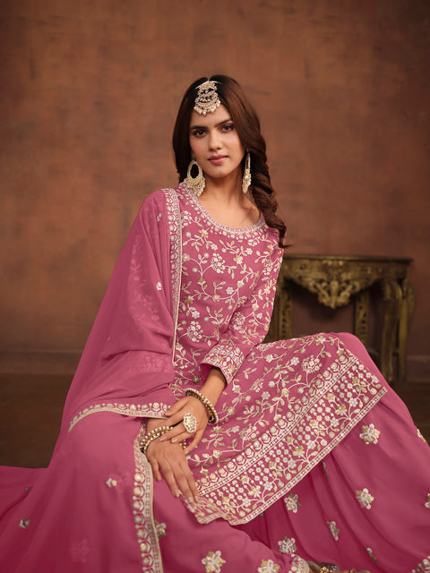 Light Pink Embroidery Georgette Salwar suit
