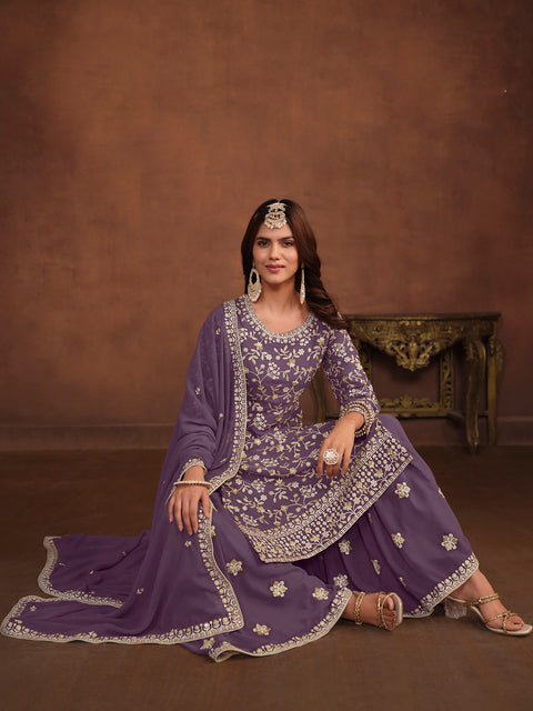 Purple Embroidery Georgette Salwar Suit