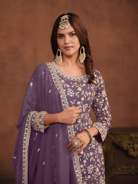 Purple Embroidery Georgette Salwar Suit
