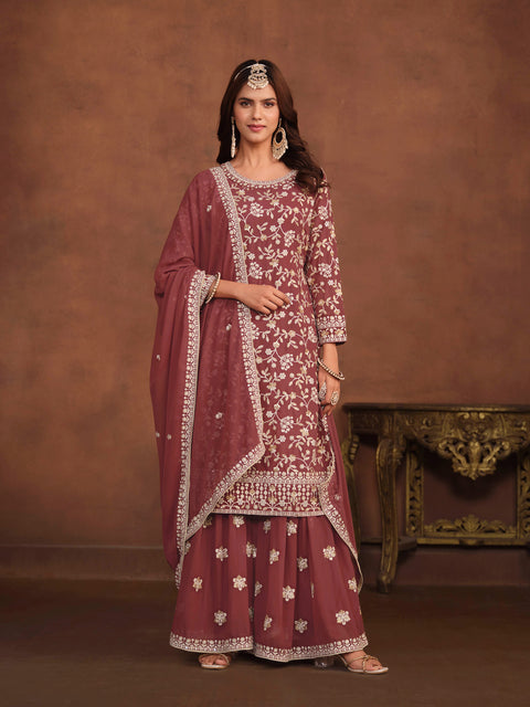 Brown Embroidery Georgette Salwar Suit