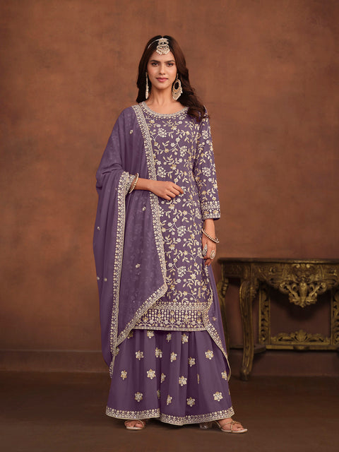 Purple Embroidery Georgette Salwar Suit