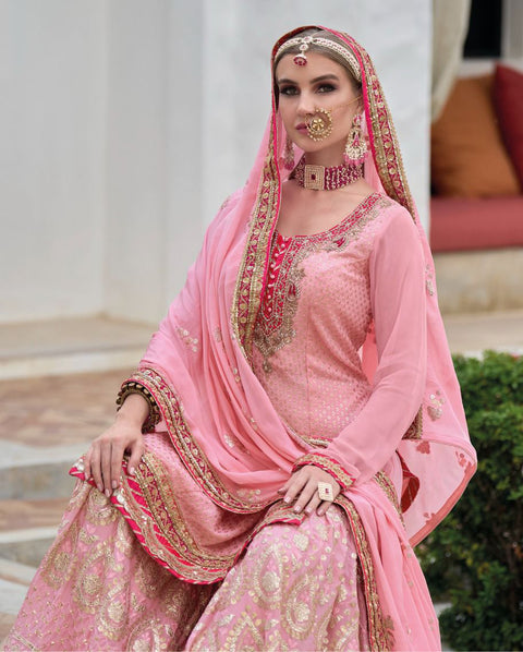 Pink Partywear Sequins Embroidered Georgette Sharara Suit