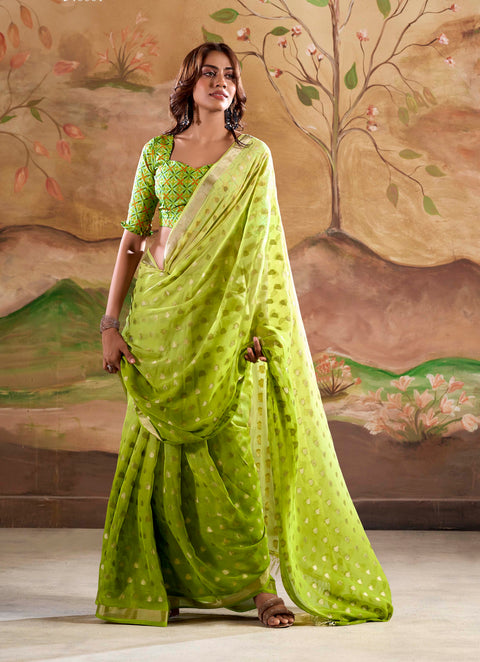 Green Woven Georgette Silk Saree
