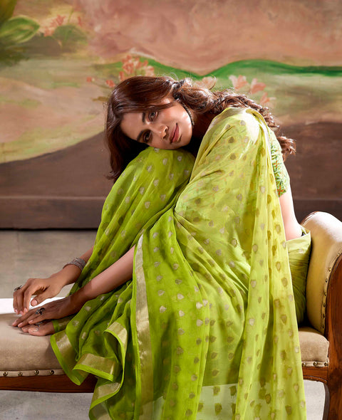 Green Woven Georgette Silk Saree