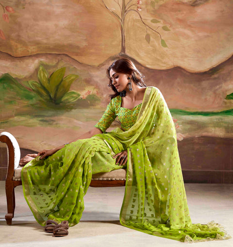Green Woven Georgette Silk Saree