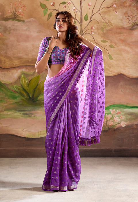 Purple Woven Georgette Silk Saree