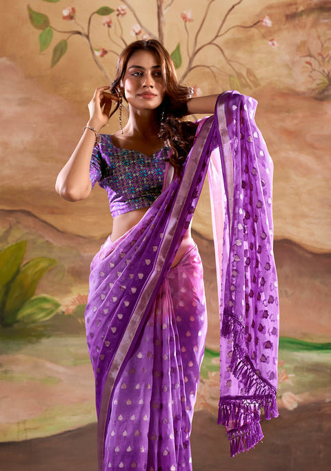 Purple Woven Georgette Silk Saree