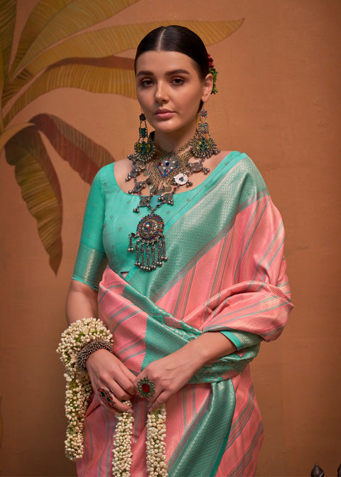 Peach Woven Soft Silk Kalamkari Saree