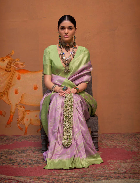 Purple And Green Woven Soft Silk Kalamkari Saree