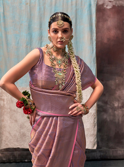Lavender Woven Kanjivaram Silk Saree