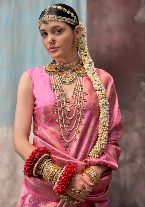 Pink Woven Kanjivaram Silk Saree