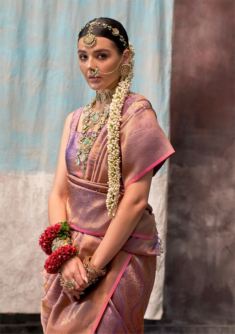 Lavender Woven Kanjivaram Silk Saree