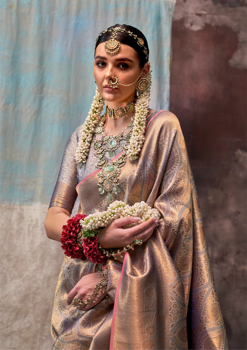 lilac Woven Kanjivaram Silk Saree