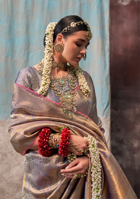 lilac Woven Kanjivaram Silk Saree