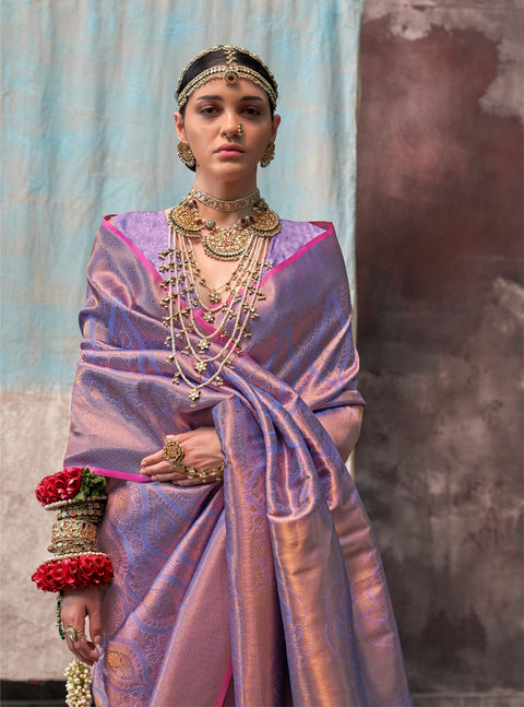 Purple Woven Kanjivaram Silk Saree