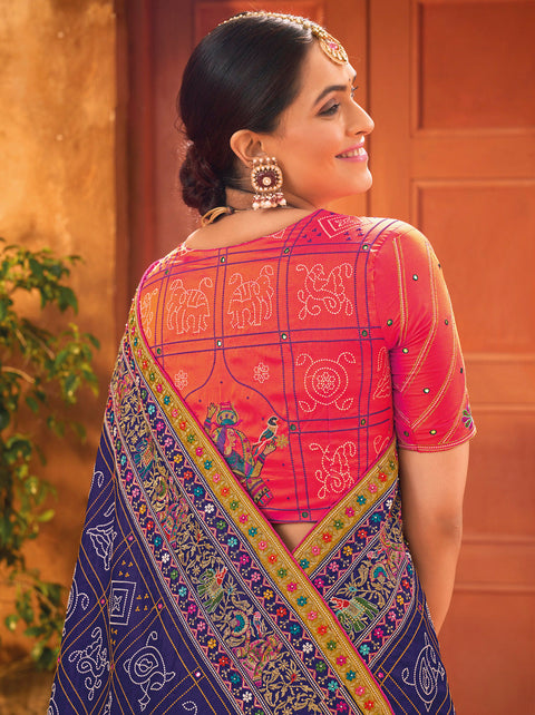 Cream Hand Embroidery Kutch Culture Mirror Work Silk Saree