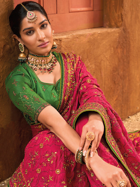 Magenta Hand Embroidery Kutch Culture Mirror Work Silk Saree