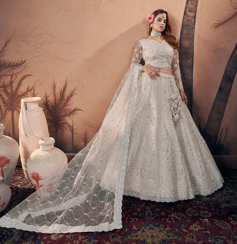 Premium Net Off White Heavy Handwork Bridal Lehenga Choli
