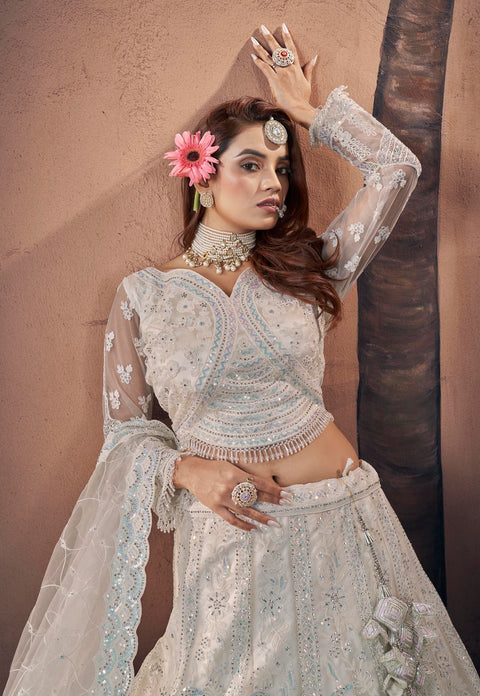 Premium Net Off White Heavy Handwork Bridal Lehenga Choli