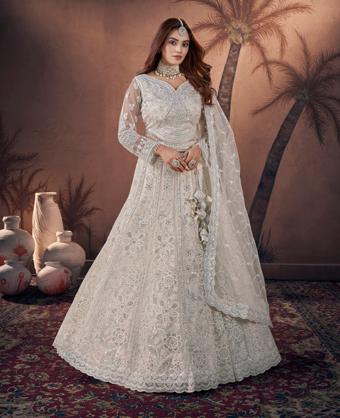 Premium Net Off White Heavy Handwork Bridal Lehenga Choli