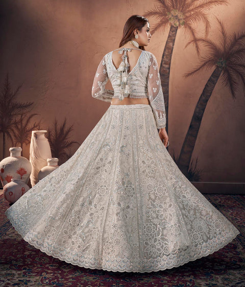 Premium Net Off White Heavy Handwork Bridal Lehenga Choli