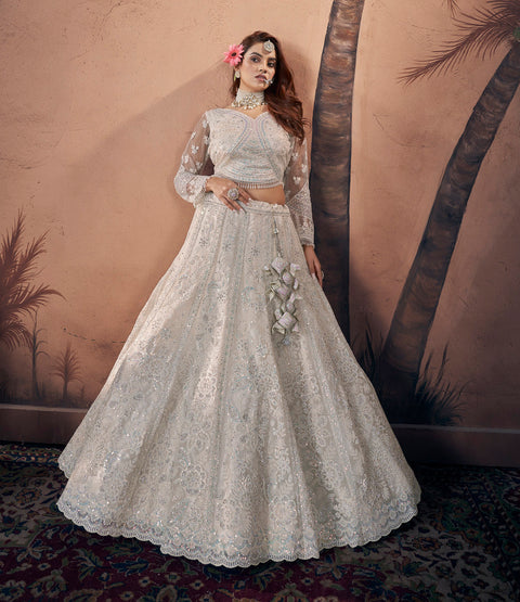 Premium Net Off White Heavy Handwork Bridal Lehenga Choli