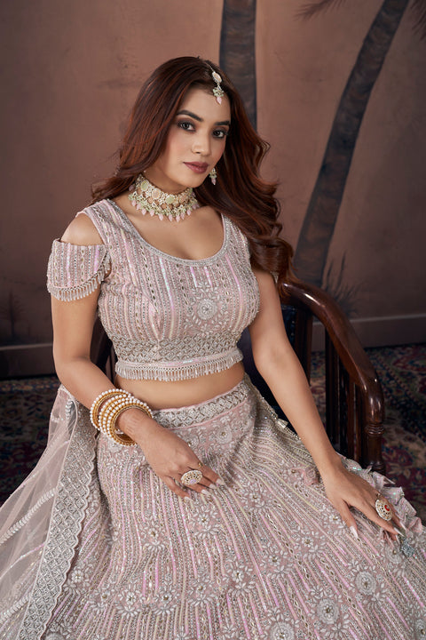 Premium Net Baby Pink Heavy Handwork Bridal Lehenga Choli